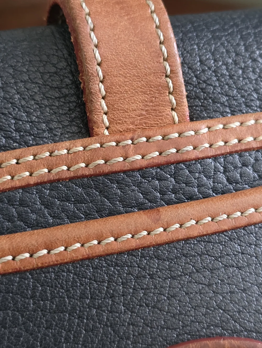 Dooney & Bourke Vintage Mini Flap Crossbody Navy Tan AWL Leather Bag
